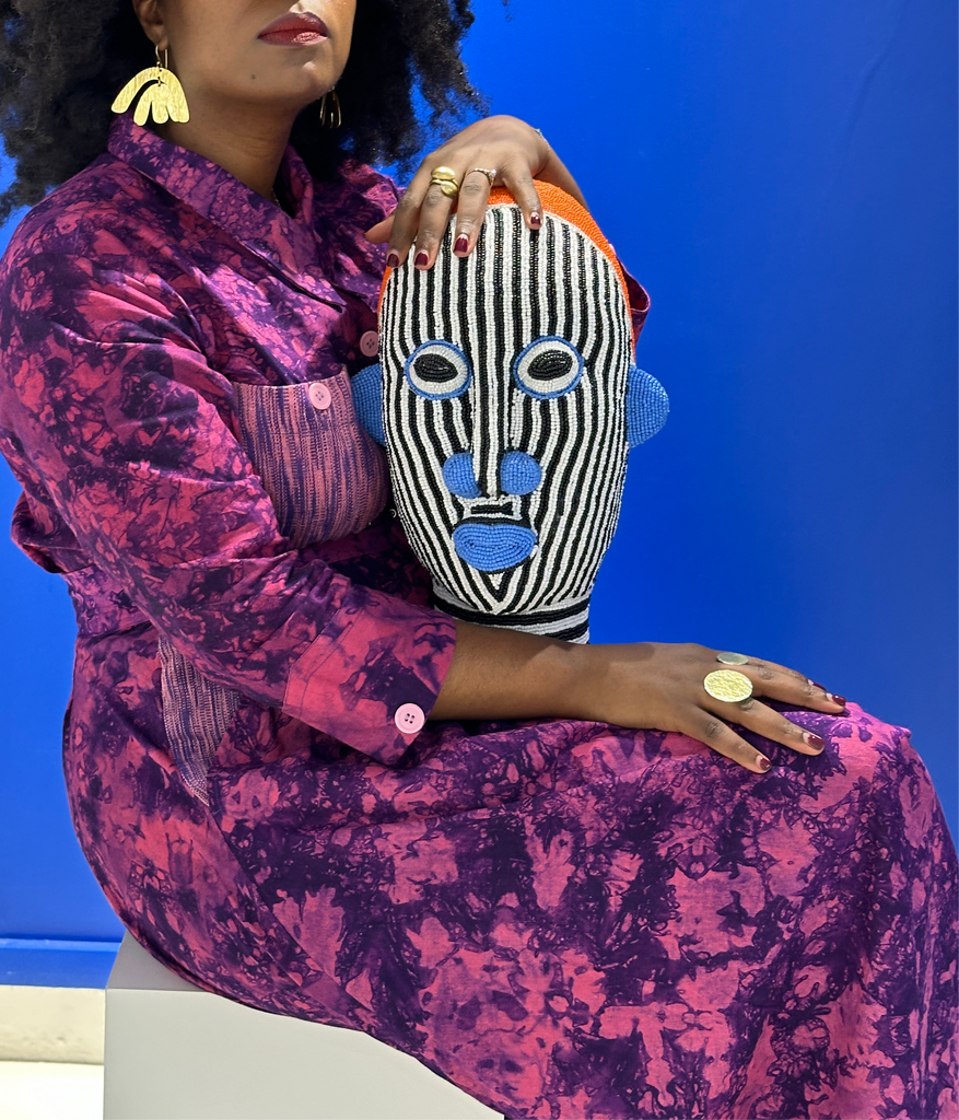 Large Black/White Bamileke Beaded Heads