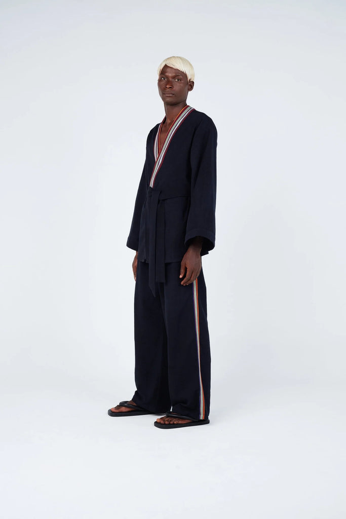 LaurenceAirline - Black Stripe Seam Wide-Leg Trousers