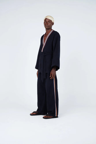 LaurenceAirline - Black Stripe Seam Wide-Leg Trousers