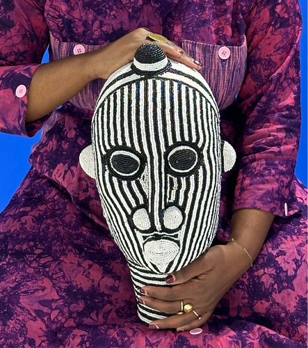 Large Black/White Bamileke Beaded Heads