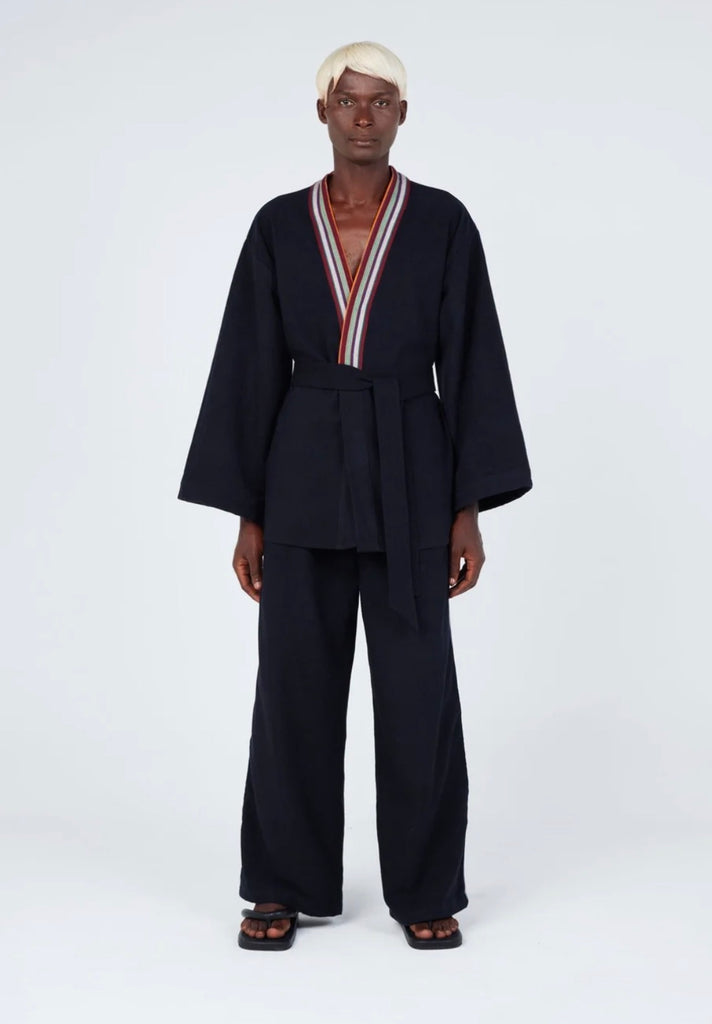 LaurenceAirline - Black Stripe Seam Wide-Leg Trousers