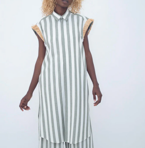 LaurenceAirline - Chemise longue à finitions raphia